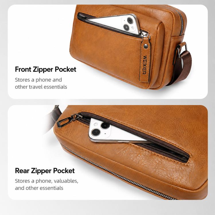 WEIXIER D1225 Men Retro PU Leather Waterproof Shoulder Crossbody Bag