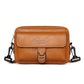 Light brown PU leather crossbody sling bag with front flap and metal buckle clasp