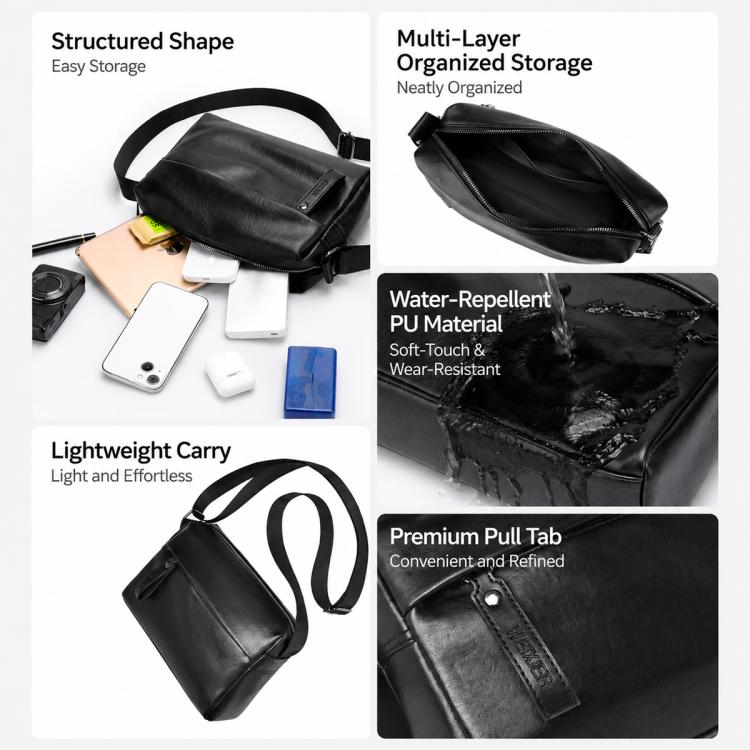 WEIXIER D1227 Simple PU Leather Waterproof Large Capacity Shoulder Crossbody Bag