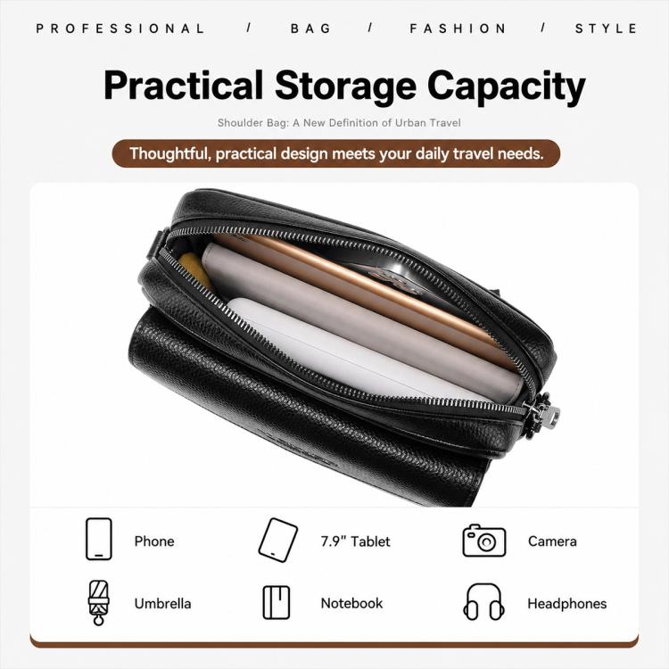 WEIXIER D1229 Lychee Texture Shoulder Crossbody Bag Large Capacity Waterproof Sling Bag