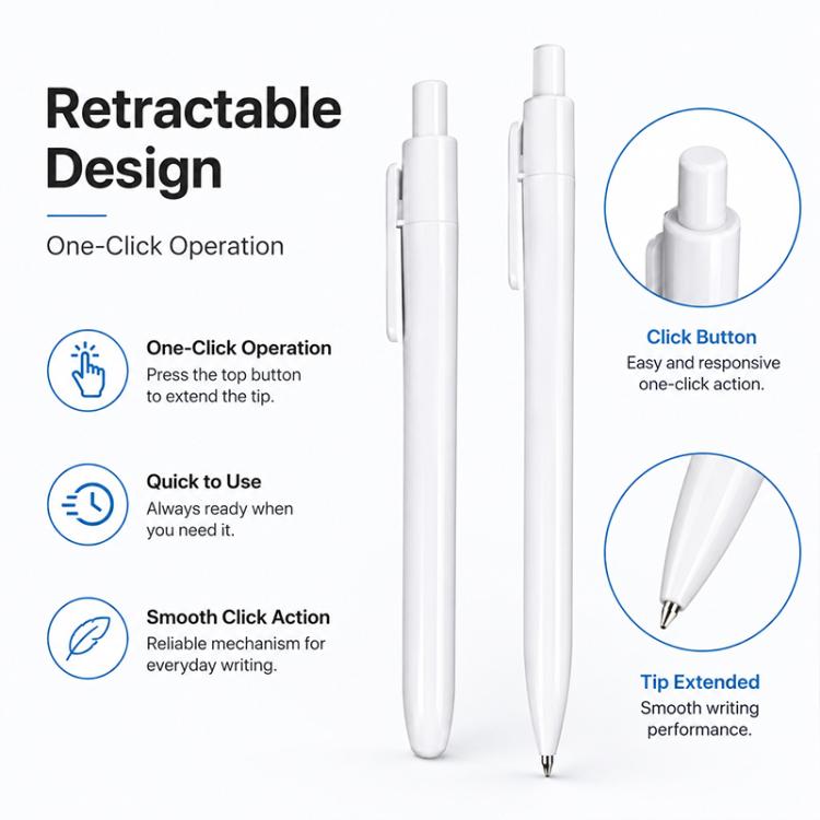10 PCS/Pack Retractable Minimalist White Ballpoint Pen, 1.0mm Bullet Tip