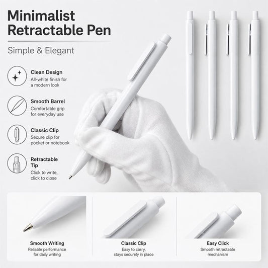 10 PCS/Pack Retractable Minimalist White Ballpoint Pen, 0.7mm Bullet Tip