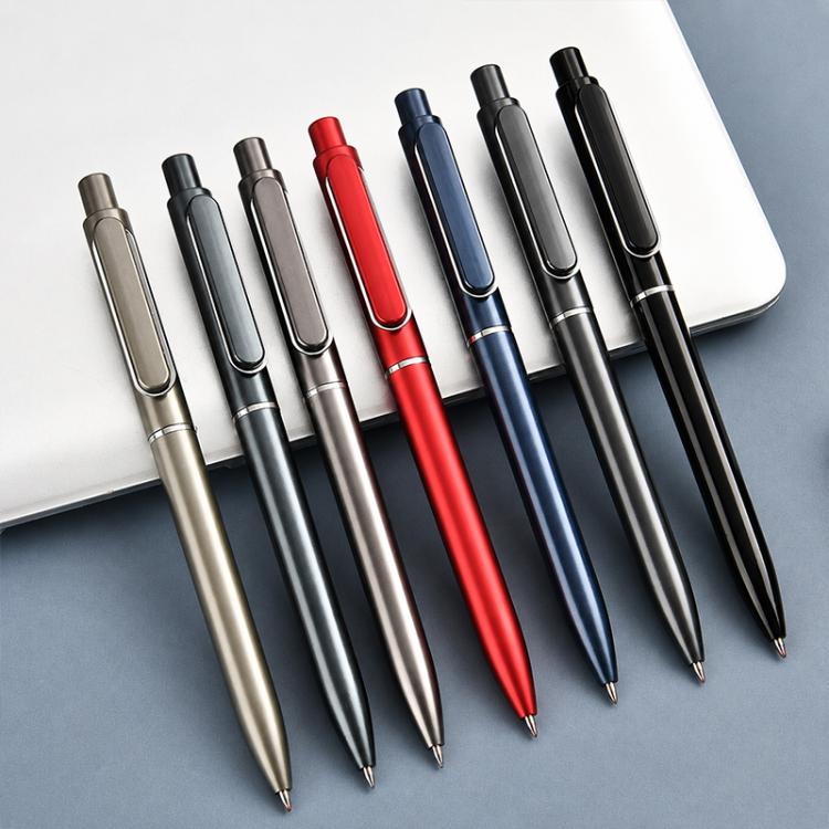 Retractable gel pens set with metallic silver, navy, and red bullet tips