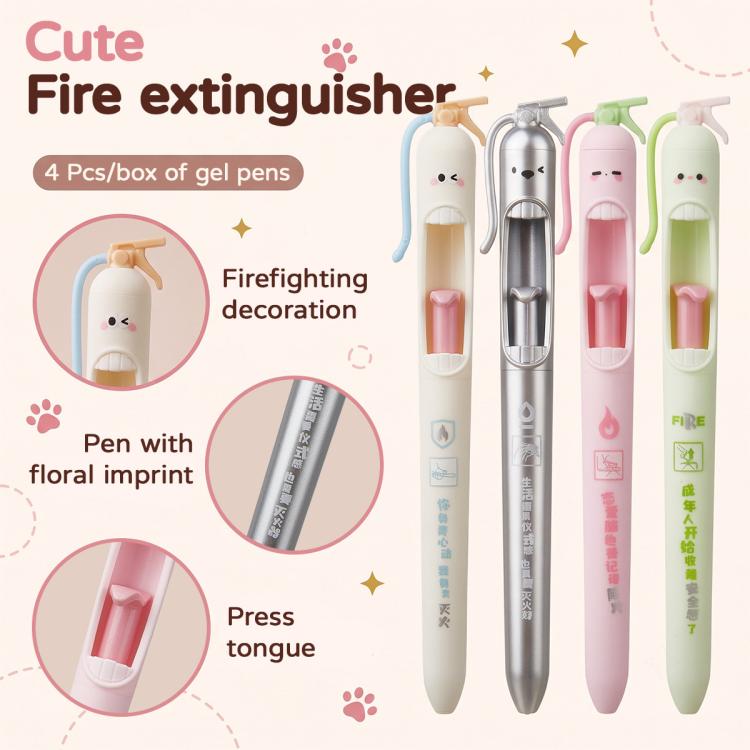 4 PCS/Set Fire Extinguisher Design 0.5mm Tip Retractable Gel Pen for Students