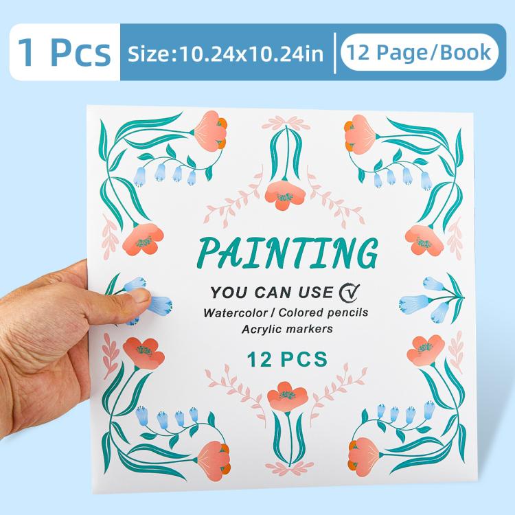 Kids painting coloring book cover with botanical corners, Painting text, 12 pieces