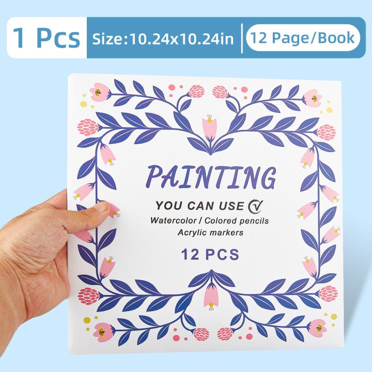 Kids painting coloring book cover with blue leaf wreath, Painting text, 12 pieces