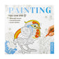 Parrot painting coloring page, hand coloring the bird with an orange colored pencil