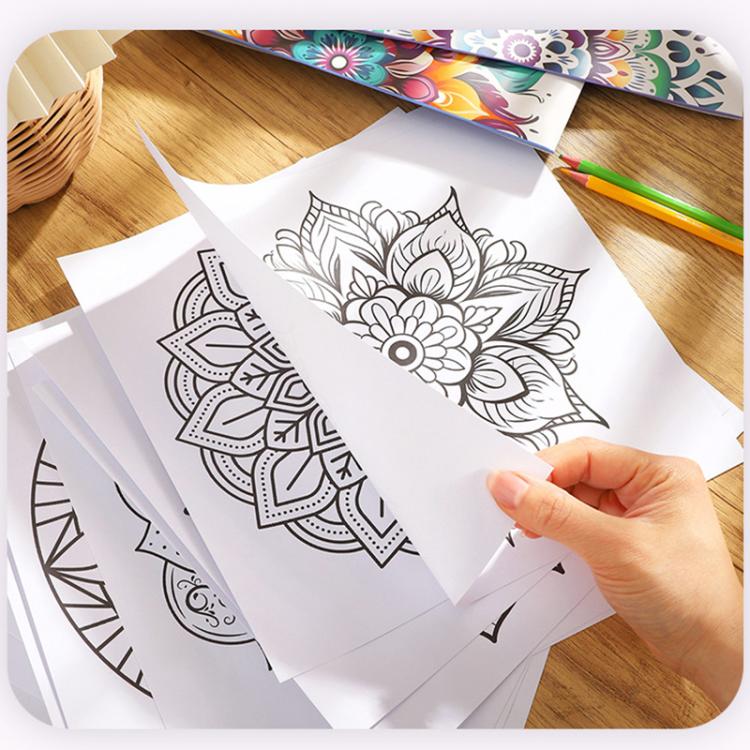 Kids mandala painting coloring book pages with black-and-white floral line art