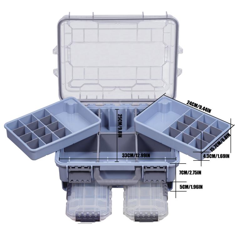 Large Portable Handheld Lure Fishing Tackle Box Waterproof Dual-Layer Multi Grids Container