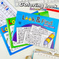 Kids Look & Find activity booklets stack with “Coloring book” theme pages