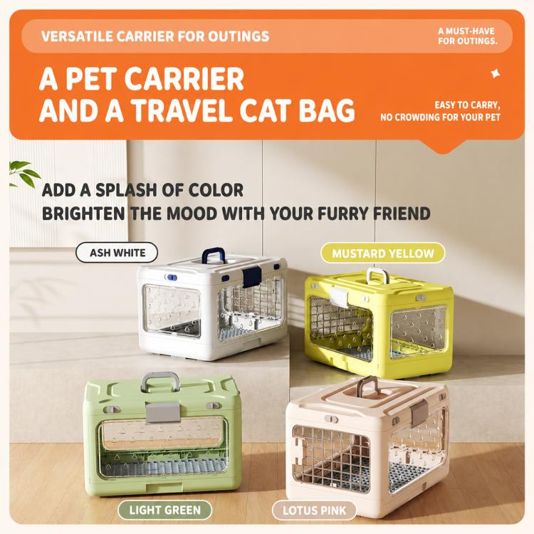 Portable Foldable Pet Carrier Crate with Ventilated Mesh