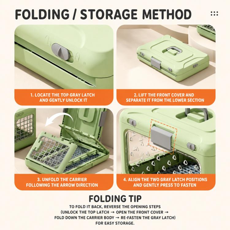 Portable Foldable Pet Carrier Crate with Ventilated Mesh