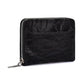 Black PU card and coin zipper wallet with silver-tone zipper pull and stitched front.