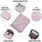 Lilac PU card coin zipper wallet with card slot, coin purse, and transparent bit detail.