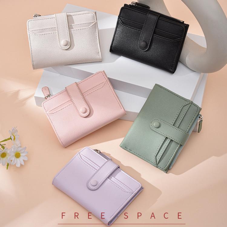 Assorted color litchi-texture coin card bags—flap snap and zipper, multi-card slots.