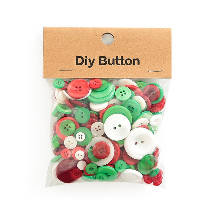 Round resin DIY buttons, red and green mix with visible 2-4 hole faces