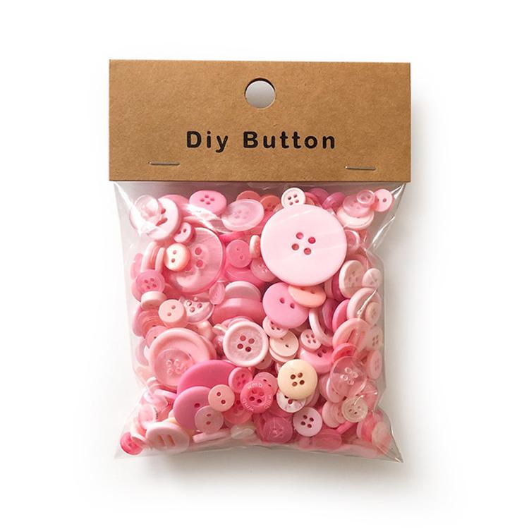 Round resin DIY buttons, pink mix with varied 2-4 hole button faces