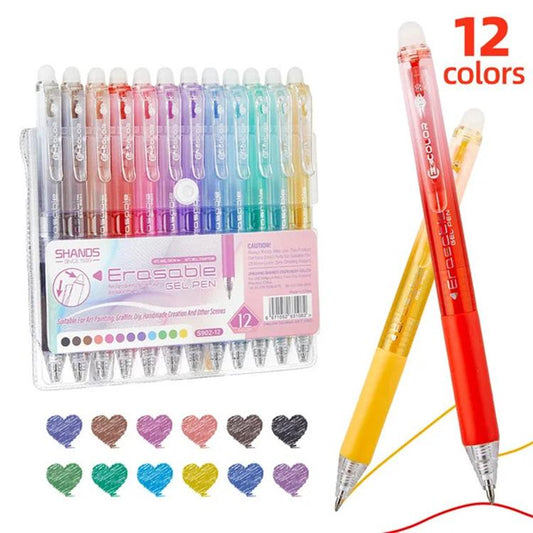SHANDS Retractable Heat Erasable Gel Pens Quick Dry Pens for Sketching Drawing, 12 Colors/Set, 24 Colors/Set, 36 Colors/Set, 48 Colors/Set, Blue-4 PCS/Set, Black-12 PCS/Set, 12 Glitter Colors/Set