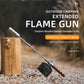 Outdoor extended flame gun with long metal tube and wooden grip, ready to ignite