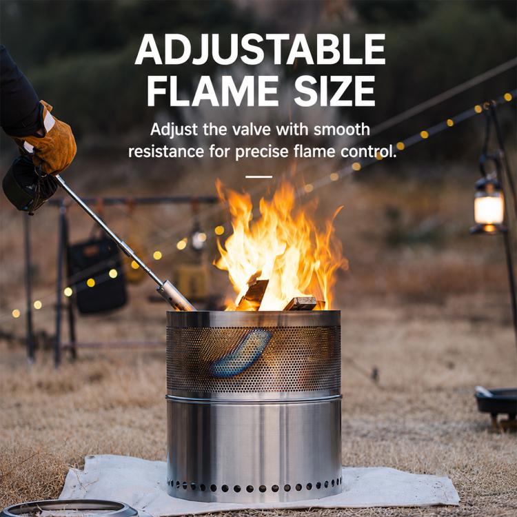 Portable stainless steel camping blowtorch with adjustable flame and burner head