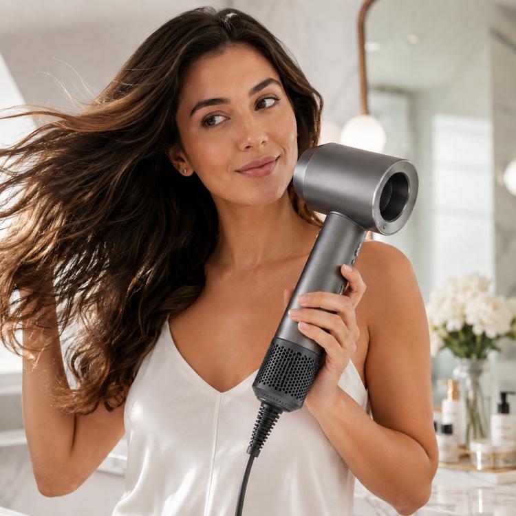 Outer dust filter mesh cover on hair dryer nozzle with circular vent holes
