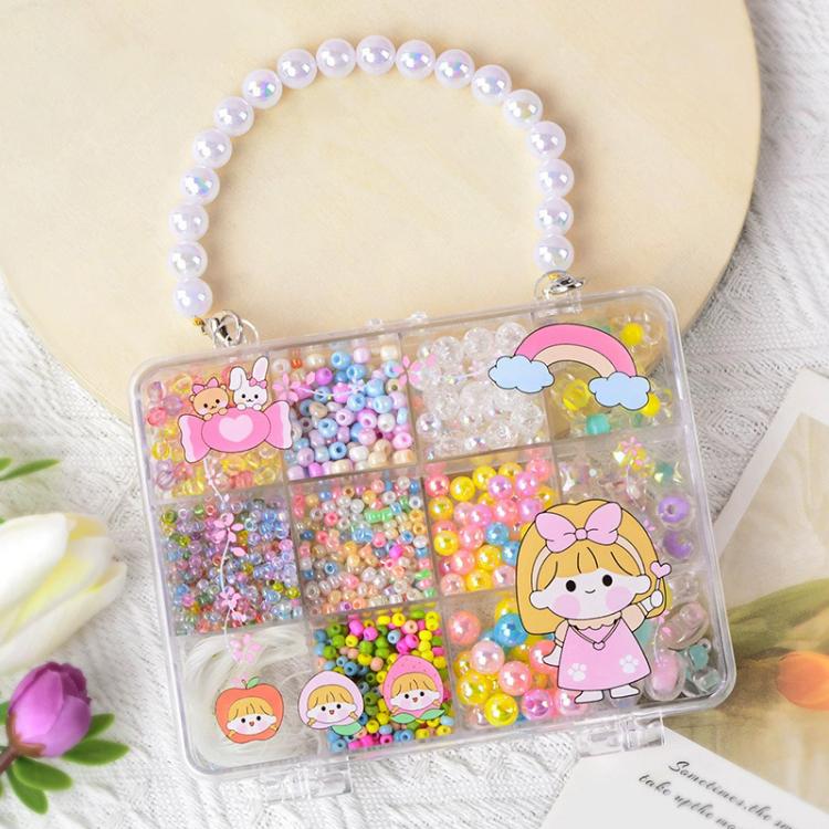 Kids DIY bracelet beading kit with pearl-look bead bracelet and clear accessory case
