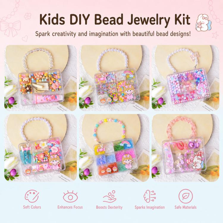 Kid DIY bead jewelry kit set with multiple bracelet and necklace style boxes