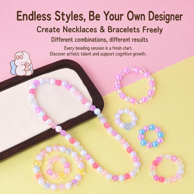 Assorted heart and pearl beaded bracelets in pink, white, and colorful accents