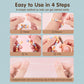 Hands threading beads onto elastic cord for DIY bracelet making in 4 steps