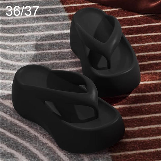 Thick-soled EVA flip-flops in black, size 36/37, open-toe slide sandals