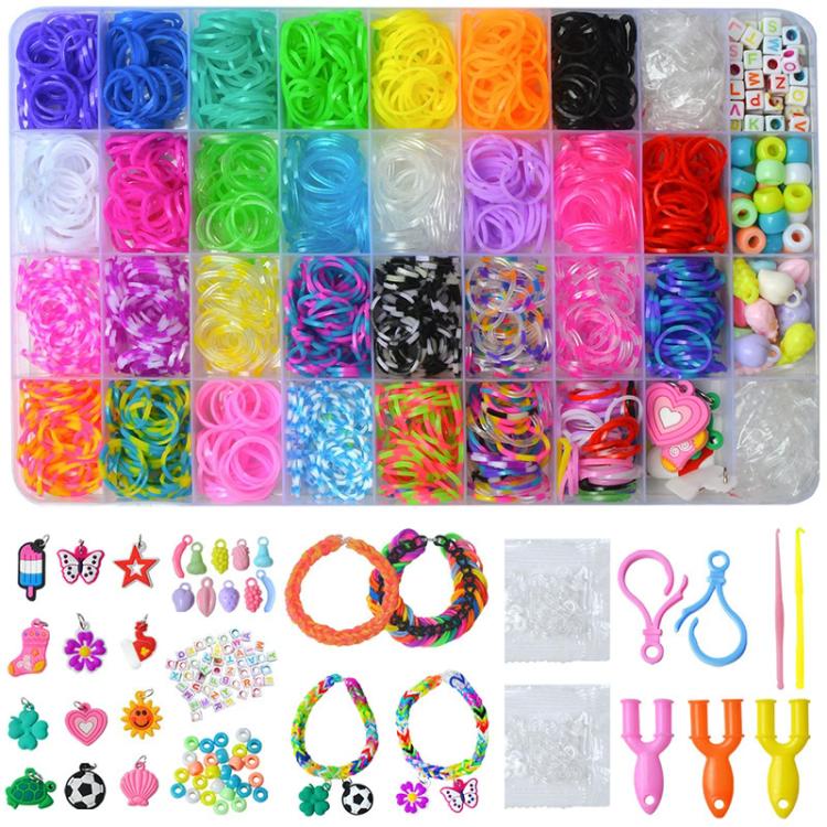 1600 PCS/Box 36-grid Rainbow Rubber Bands DIY Craft Bracelet Making Kit, 1600 PCS/Box 36-grid