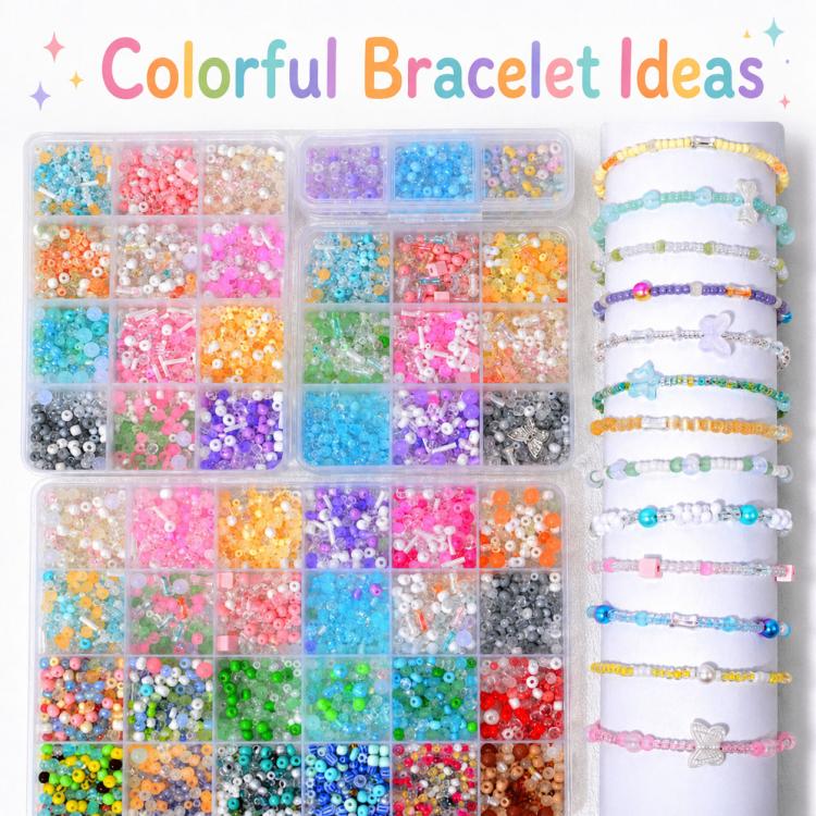Children DIY Mixed-Color Beaded Bracelet Kit Random Color Delivery, 9-grid, 12-grid, 24-grid