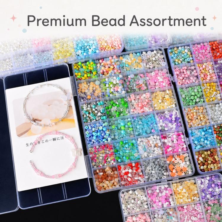 Children DIY Mixed-Color Beaded Bracelet Kit Random Color Delivery, 9-grid, 12-grid, 24-grid