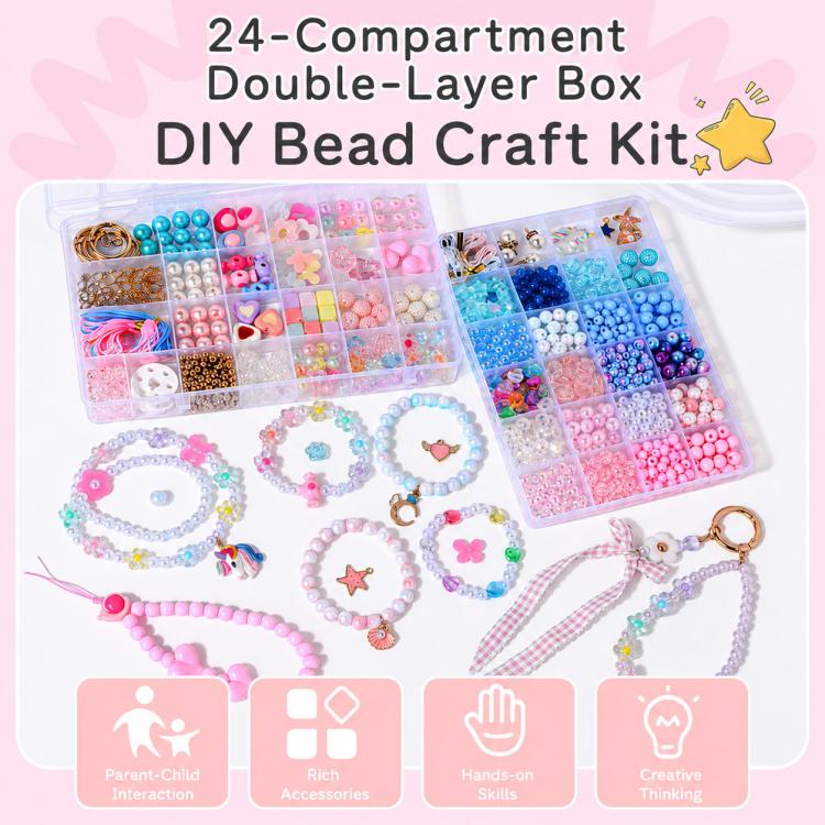 24-grid Double-layer Children DIY Beaded Bracelet Kit, 24-grid Double-layer