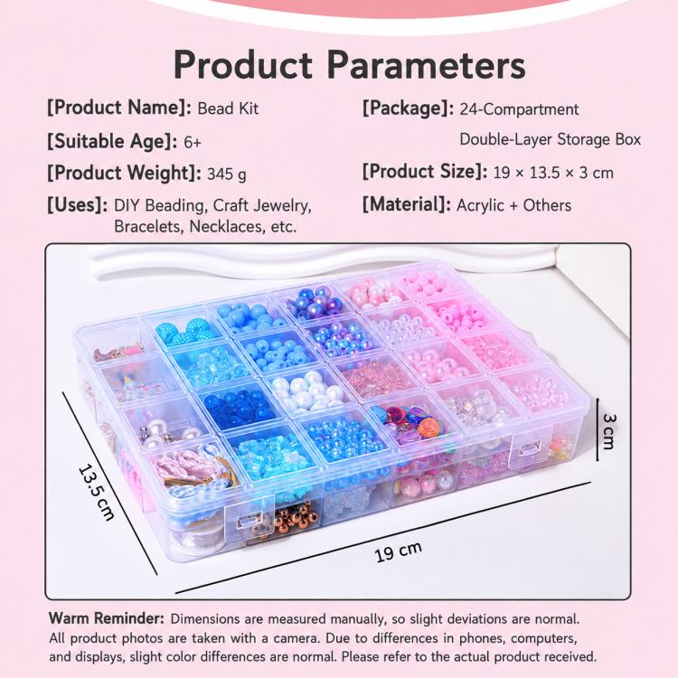 24-grid Double-layer Children DIY Beaded Bracelet Kit, 24-grid Double-layer