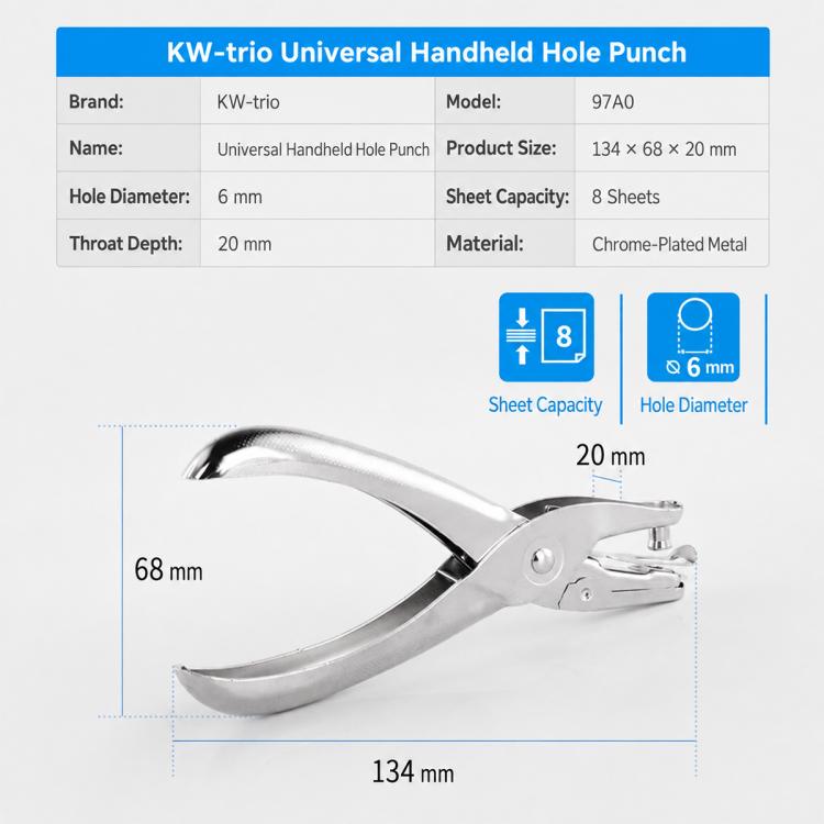 KW-TRIO Handheld Single Hole Punch, 97A0(6mm), 97B0(6mm), 97C3(3mm)