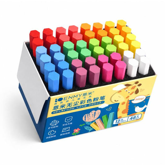 ENMY Dust-Reduced Colored Chalk for Blackboard, Drawing, Doodling, 48 PCS/Pack - 12 Colors, 48 PCS/Pack - 24 Colors, 48 PCS/Pack - 32 Colors, 48 PCS/Pack - White