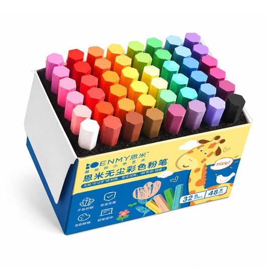 ENMY Dust-Reduced Colored Chalk for Blackboard, Drawing, Doodling, 48 PCS/Pack - 12 Colors, 48 PCS/Pack - 24 Colors, 48 PCS/Pack - 32 Colors, 48 PCS/Pack - White