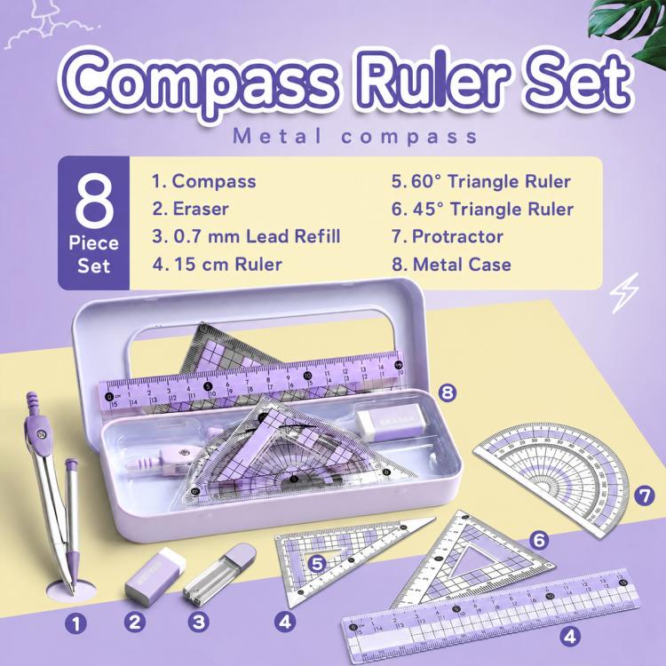 8PCS / Set Compass and Ruler Set For Students