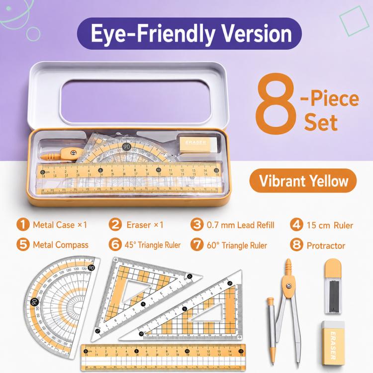 8PCS / Set Anti-myopia Compass and Ruler Set For Students