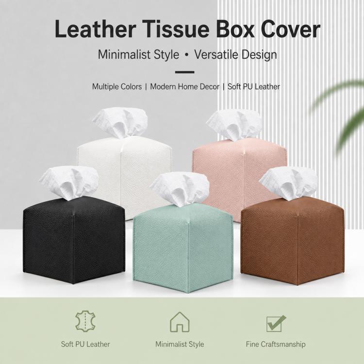 Dustproof PU Leather Tissue Storage Box, Square, Oblong