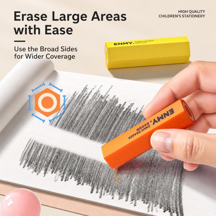 ENMY 4 PCS/Pack Hexagonal Pencil-Shaped Eraser for Pencils, Sketching, Drawing