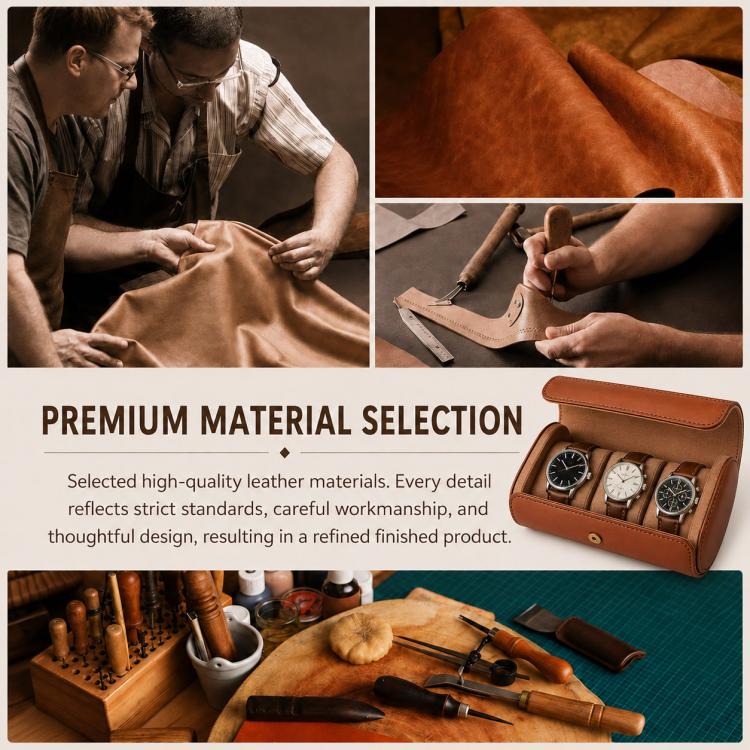 Portable Vintage Leather Watch Storage Case, Two Slots, Three Slots