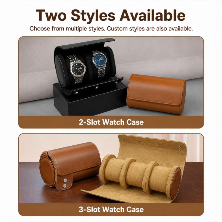 Portable Vintage Leather Watch Storage Case, Two Slots, Three Slots