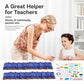Teacher assisting with classroom crayon set: blue crayons and included drawing sheet