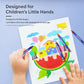 Washable crayons with a child drawing on a paper scene with crayons in hand