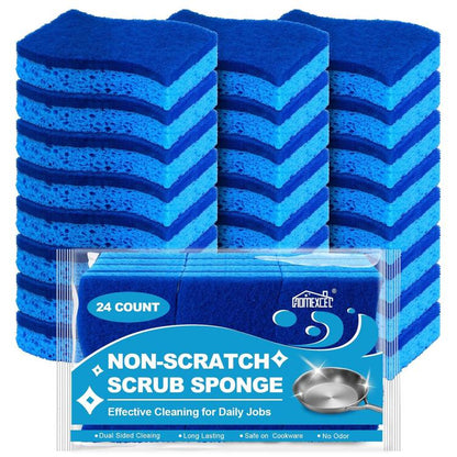 24 PCS/Pack S-Shaped Blue Wood Pulp Cellulose Scouring Sponges, 11x7x2cm