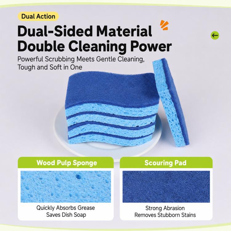 24 PCS/Pack S-Shaped Blue Wood Pulp Cellulose Scouring Sponges, 11x7x2cm