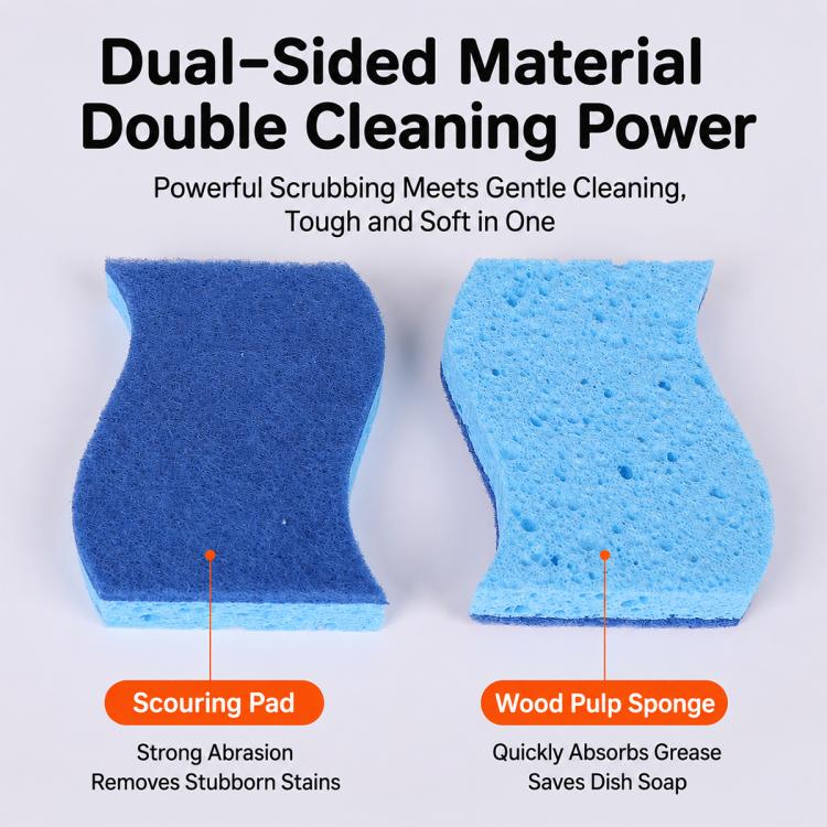 24 PCS/Pack S-Shaped Blue Wood Pulp Cellulose Scouring Sponges, 11x7x2cm
