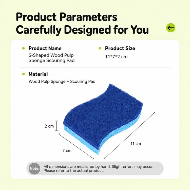 24 PCS/Pack S-Shaped Blue Wood Pulp Cellulose Scouring Sponges, 11x7x2cm
